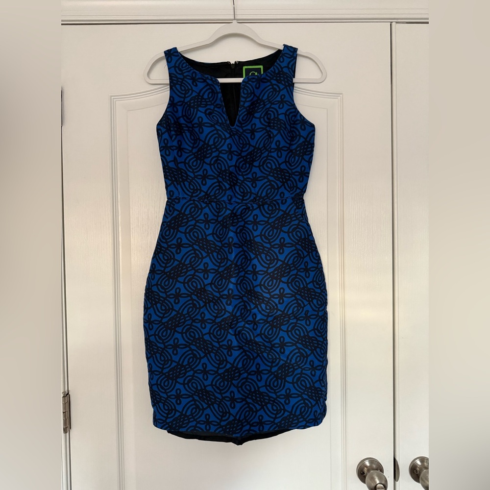 C Wonder - Blue and Black Printed Sleeveless Shift Dress - Size 2